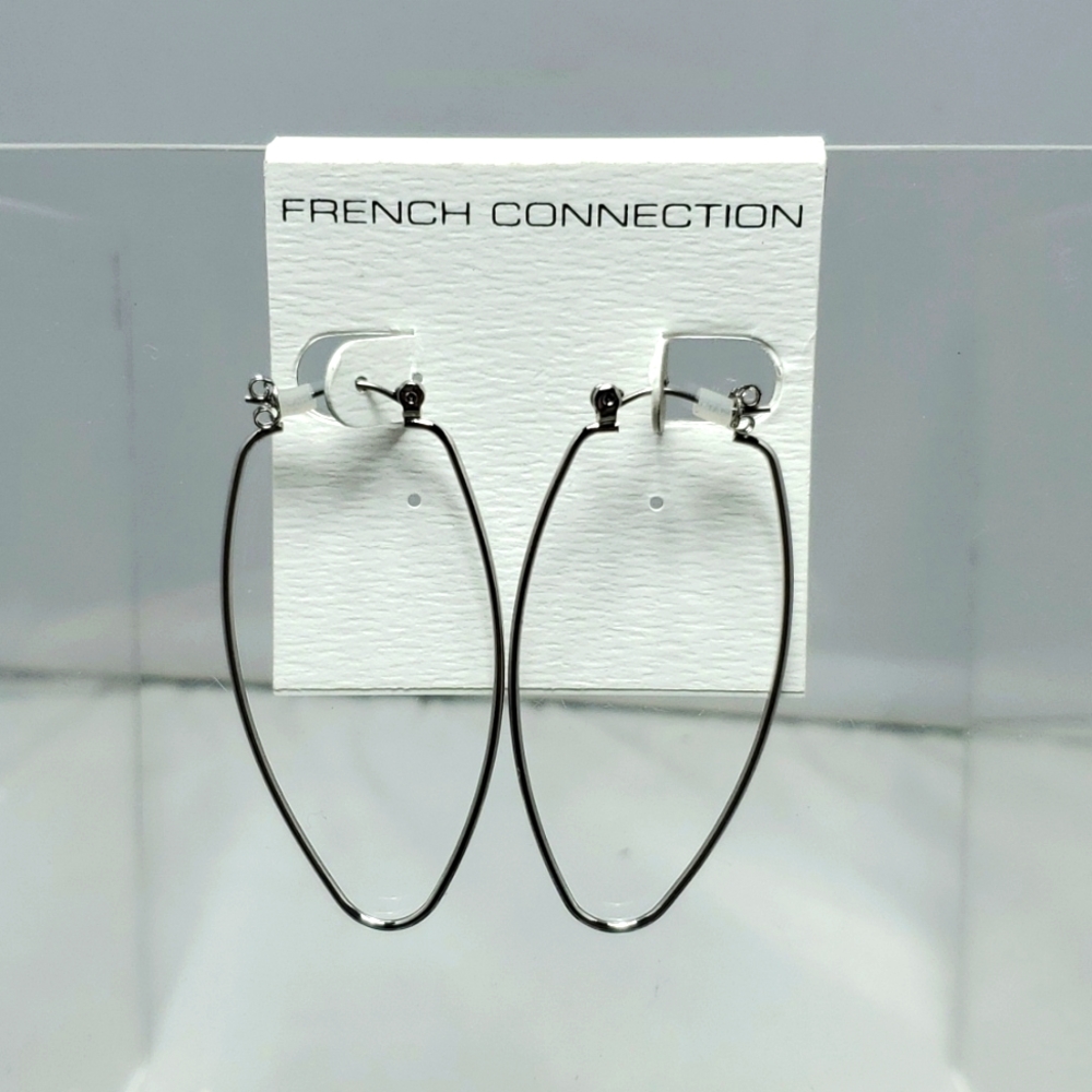 French connection oval Hoop earrings rhodium silver